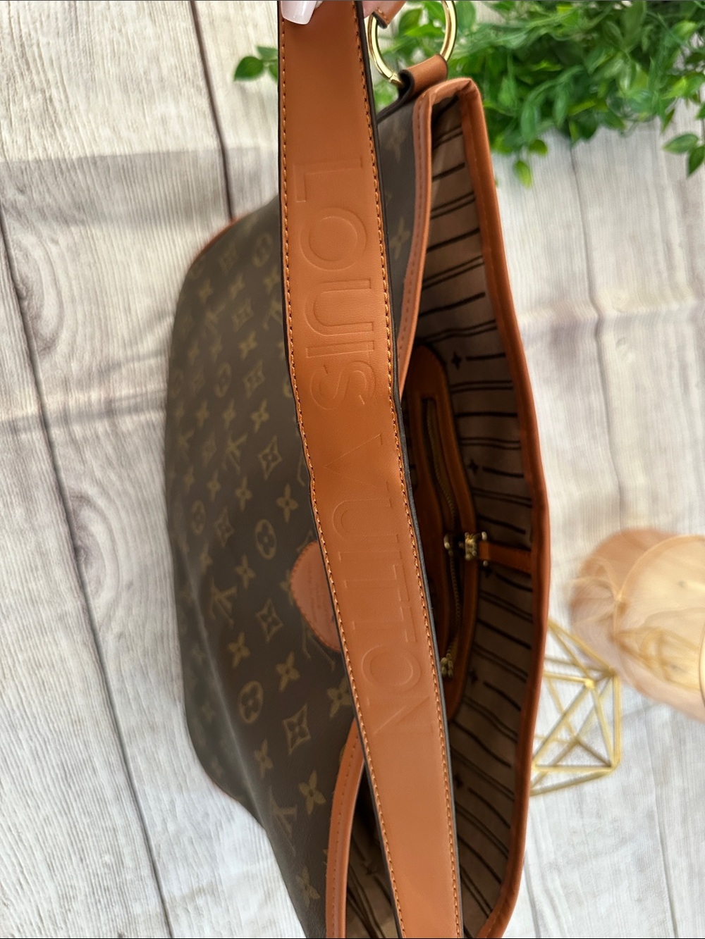 Faux Monogram Shoulder Bag in Brown and Tan - Picture 4 of 6